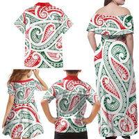 New Zealand Kowhaiwhai Christmas Family Matching Off Shoulder Maxi Dress and Hawaiian Shirt Traditional Maori Koru Pattern LT9 - Polynesian Pride