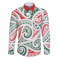 New Zealand Kowhaiwhai Christmas Family Matching Off Shoulder Maxi Dress and Hawaiian Shirt Traditional Maori Koru Pattern LT9 Dad's Shirt - Long Sleeve White - Polynesian Pride
