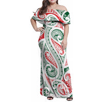 New Zealand Kowhaiwhai Christmas Family Matching Off Shoulder Maxi Dress and Hawaiian Shirt Traditional Maori Koru Pattern LT9 Mom's Dress White - Polynesian Pride
