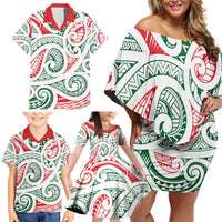 New Zealand Kowhaiwhai Christmas Family Matching Off Shoulder Short Dress and Hawaiian Shirt Traditional Maori Koru Pattern LT9 - Polynesian Pride