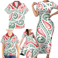 New Zealand Kowhaiwhai Christmas Family Matching Short Sleeve Bodycon Dress and Hawaiian Shirt Traditional Maori Koru Pattern LT9 - Polynesian Pride