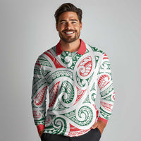 New Zealand Kowhaiwhai Christmas Long Sleeve Polo Shirt Traditional Maori Koru Pattern LT9 - Polynesian Pride