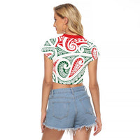 New Zealand Kowhaiwhai Christmas Raglan Cropped T Shirt Traditional Maori Koru Pattern LT9 - Polynesian Pride