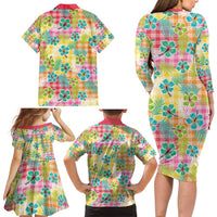 Hawaiian Palaka Family Matching Long Sleeve Bodycon Dress and Hawaiian Shirt Hibiscus Palm Leaf Pattern LT9 - Polynesian Pride