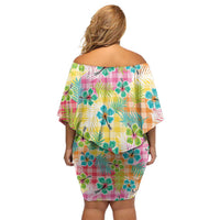 Hawaiian Palaka Family Matching Off Shoulder Short Dress and Hawaiian Shirt Hibiscus Palm Leaf Pattern LT9 - Polynesian Pride