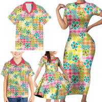 Hawaiian Palaka Family Matching Short Sleeve Bodycon Dress and Hawaiian Shirt Hibiscus Palm Leaf Pattern LT9 - Polynesian Pride