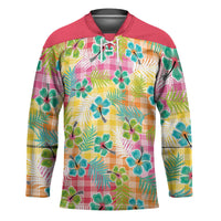 Hawaiian Palaka Hockey Jersey Hibiscus Palm Leaf Pattern - Polynesian Pride