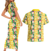 Hawaiian Palaka Couples Matching Short Sleeve Bodycon Dress and Hawaiian Shirt Hibiscus Pineapple Lei LT9 - Polynesian Pride