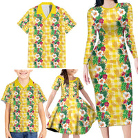 Hawaiian Palaka Family Matching Long Sleeve Bodycon Dress and Hawaiian Shirt Hibiscus Pineapple Lei LT9 - Polynesian Pride