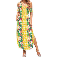 Hawaiian Palaka Family Matching Summer Maxi Dress and Hawaiian Shirt Hibiscus Pineapple Lei LT9 Mom's Dress Yellow - Polynesian Pride