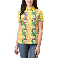 Hawaiian Palaka Women Polo Shirt Hibiscus Pineapple Lei - Polynesian Pride