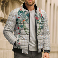 Brown Hawaiian Palaka Bomber Puffer Jacket Kukui Nut Money Lei - Polynesian Pride
