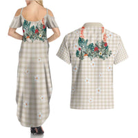 Brown Hawaiian Palaka Couples Matching Summer Maxi Dress and Hawaiian Shirt Kukui Nut Money Lei LT9 - Polynesian Pride