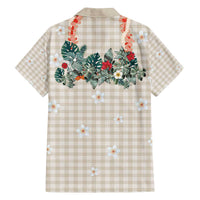 Brown Hawaiian Palaka Family Matching Off The Shoulder Long Sleeve Dress and Hawaiian Shirt Kukui Nut Money Lei LT9 - Polynesian Pride