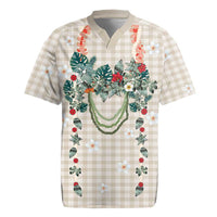 Brown Hawaiian Palaka Rugby Jersey Kukui Nut Money Lei - Polynesian Pride
