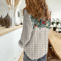 Brown Hawaiian Palaka Women Casual Shirt Kukui Nut Money Lei - Polynesian Pride