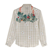 Brown Hawaiian Palaka Women Casual Shirt Kukui Nut Money Lei - Polynesian Pride