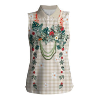 Brown Hawaiian Palaka Women Sleeveless Polo Shirt Kukui Nut Money Lei LT9 Female Brown - Polynesian Pride