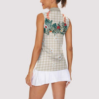 Brown Hawaiian Palaka Women Sleeveless Polo Shirt Kukui Nut Money Lei LT9 - Polynesian Pride