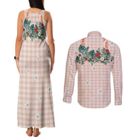 Peach Hawaiian Palaka Couples Matching Tank Maxi Dress and Long Sleeve Button Shirt Kukui Nut Money Lei LT9 - Polynesian Pride