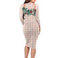 Peach Hawaiian Palaka Family Matching Long Sleeve Bodycon Dress and Hawaiian Shirt Kukui Nut Money Lei LT9 - Polynesian Pride