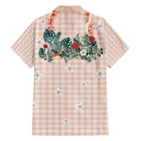 Peach Hawaiian Palaka Family Matching Off The Shoulder Long Sleeve Dress and Hawaiian Shirt Kukui Nut Money Lei LT9 - Polynesian Pride