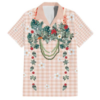 Peach Hawaiian Palaka Family Matching Off Shoulder Maxi Dress and Hawaiian Shirt Kukui Nut Money Lei LT9 Dad's Shirt - Short Sleeve Peach - Polynesian Pride
