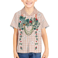 Peach Hawaiian Palaka Kid Hawaiian Shirt Kukui Nut Money Lei - Polynesian Pride