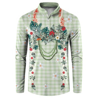 Sage Green Hawaiian Palaka Button Sweatshirt Kukui Nut Money Lei LT9 Green - Polynesian Pride
