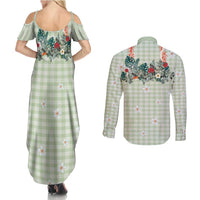 Sage Green Hawaiian Palaka Couples Matching Summer Maxi Dress and Long Sleeve Button Shirt Kukui Nut Money Lei LT9 - Polynesian Pride