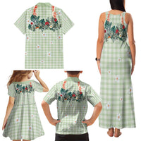 Sage Green Hawaiian Palaka Family Matching Tank Maxi Dress and Hawaiian Shirt Kukui Nut Money Lei LT9 - Polynesian Pride