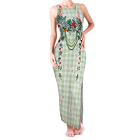 Sage Green Hawaiian Palaka Family Matching Tank Maxi Dress and Hawaiian Shirt Kukui Nut Money Lei LT9 Mom's Dress Green - Polynesian Pride