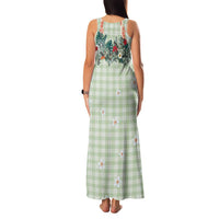 Sage Green Hawaiian Palaka Family Matching Tank Maxi Dress and Hawaiian Shirt Kukui Nut Money Lei LT9 - Polynesian Pride