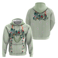 Sage Green Hawaiian Palaka Hoodie Kukui Nut Money Lei - Polynesian Pride