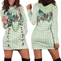 Sage Green Hawaiian Palaka Hoodie Dress Kukui Nut Money Lei LT9 - Polynesian Pride
