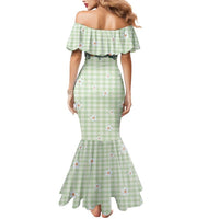 Sage Green Hawaiian Palaka Mermaid Dress Kukui Nut Money Lei - Polynesian Pride