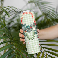 Sage Green Hawaiian Palaka Skinny Tumbler Kukui Nut Money Lei LT9 - Polynesian Pride