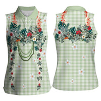 Sage Green Hawaiian Palaka Women Sleeveless Polo Shirt Kukui Nut Money Lei LT9 - Polynesian Pride