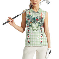 Sage Green Hawaiian Palaka Women Sleeveless Polo Shirt Kukui Nut Money Lei LT9 - Polynesian Pride