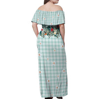 Turquoise Hawaiian Palaka Family Matching Off Shoulder Maxi Dress and Hawaiian Shirt Kukui Nut Money Lei LT9 - Polynesian Pride