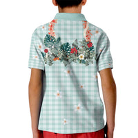 Turquoise Hawaiian Palaka Kid Polo Shirt Kukui Nut Money Lei - Polynesian Pride
