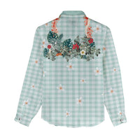 Turquoise Hawaiian Palaka Women Casual Shirt Kukui Nut Money Lei - Polynesian Pride