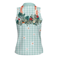 Turquoise Hawaiian Palaka Women Sleeveless Polo Shirt Kukui Nut Money Lei LT9 - Polynesian Pride