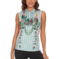 Turquoise Hawaiian Palaka Women Sleeveless Polo Shirt Kukui Nut Money Lei LT9 - Polynesian Pride