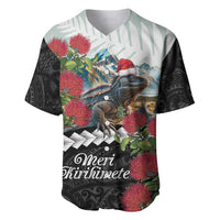 Meri Kirihimete Tuatara Baseball Jersey New Zealand Fern with Puhutukawa Flowers LT9 Green - Polynesian Pride
