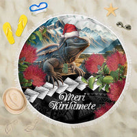 Meri Kirihimete Tuatara Beach Blanket New Zealand Fern with Puhutukawa Flowers LT9 One Size 150cm Green - Polynesian Pride