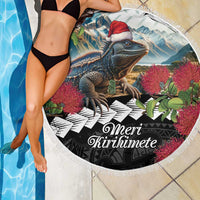 Meri Kirihimete Tuatara Beach Blanket New Zealand Fern with Puhutukawa Flowers LT9 - Polynesian Pride