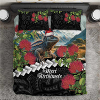 Meri Kirihimete Tuatara Bedding Set New Zealand Fern with Puhutukawa Flowers LT9 Green - Polynesian Pride