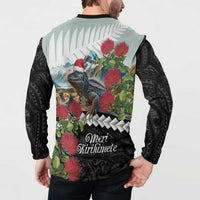 Meri Kirihimete Tuatara Button Sweatshirt New Zealand Fern with Puhutukawa Flowers LT9 - Polynesian Pride