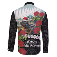 Meri Kirihimete Tuatara Family Matching Off Shoulder Maxi Dress and Hawaiian Shirt New Zealand Fern with Puhutukawa Flowers LT9 - Polynesian Pride